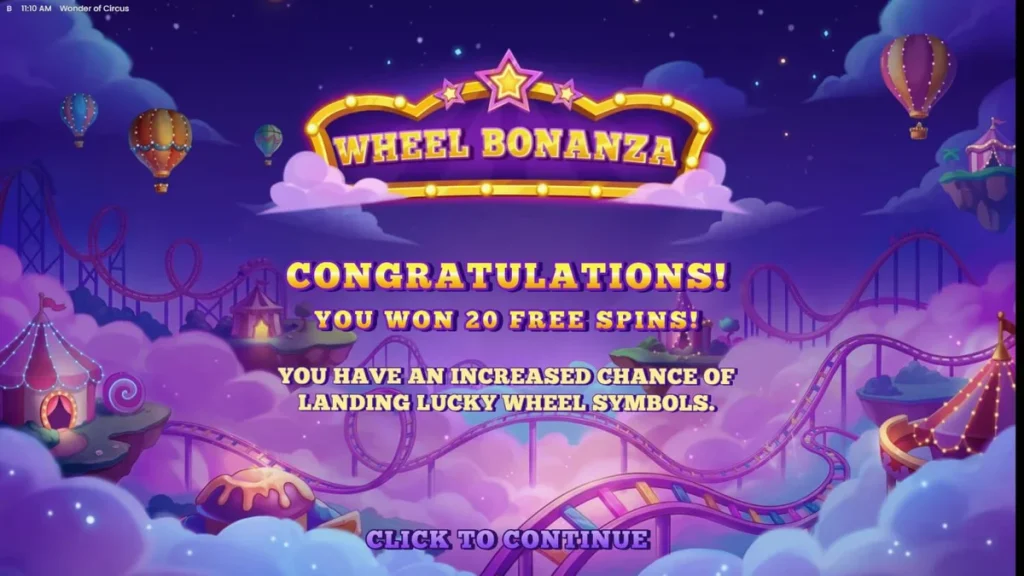 Tampilan visual slot Wonder of Circus dengan tema sirkus neon yang meriah